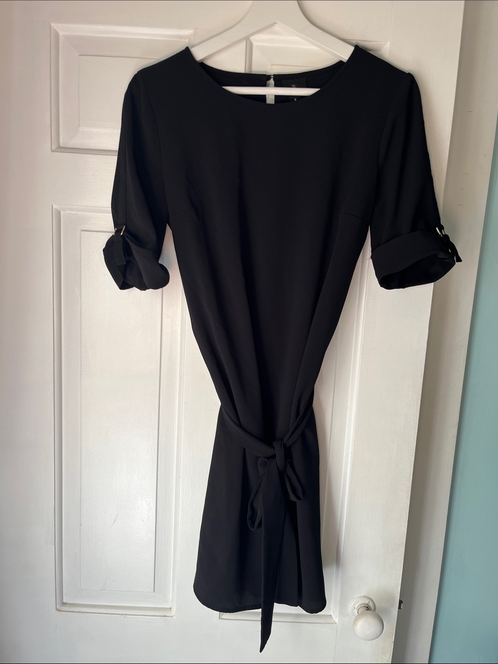 Worthington Classic Black Tie-Waist Mini Dress w/Sleeves S